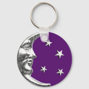 Chaveiro Art Deco Moon and Stars - Amethyst Purple & Silver