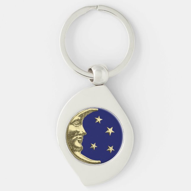 Chaveiro Art Deco Moon and Stars - Azul Marinho e Dourado (Frente)