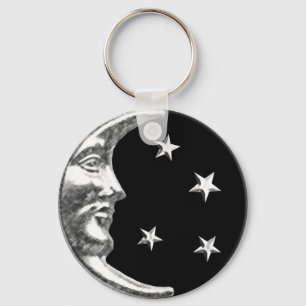 Chaveiro Art Deco Moon and Stars - Black and Silver