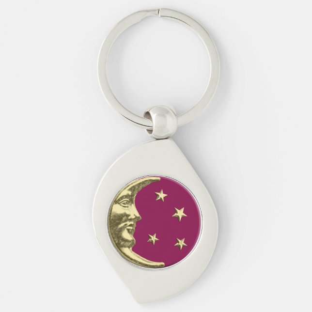 Chaveiro Art Deco Moon and Stars - Borgonha e Dourada (Frente)