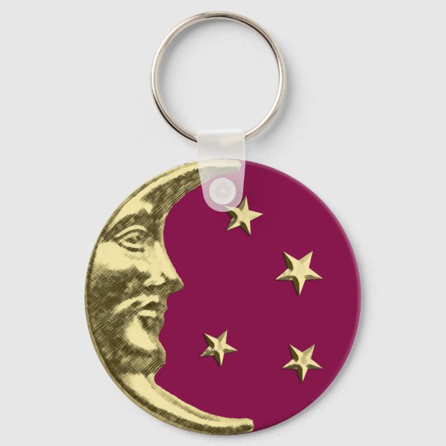 Chaveiro Art Deco Moon and Stars - Borgonha e Dourada (Frente)
