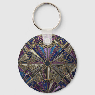 Chaveiro Art Deco Roxo Dourado Explosão Solar