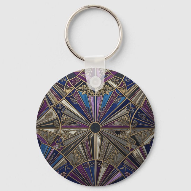 Chaveiro Art Deco Roxo Dourado Explosão Solar (Frente)