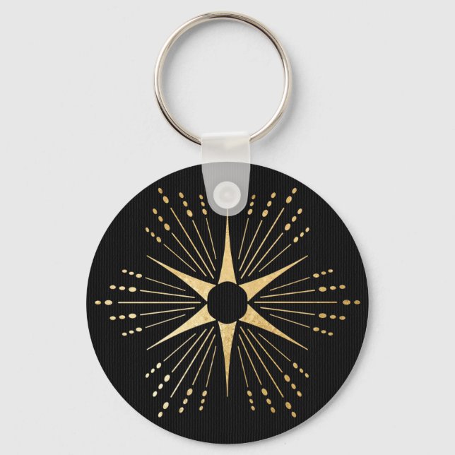 Chaveiro Art Deco Starburst Black e Dourado (Frente)