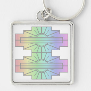 Chaveiro Art Deco Sunburst Patterno em Pastéis