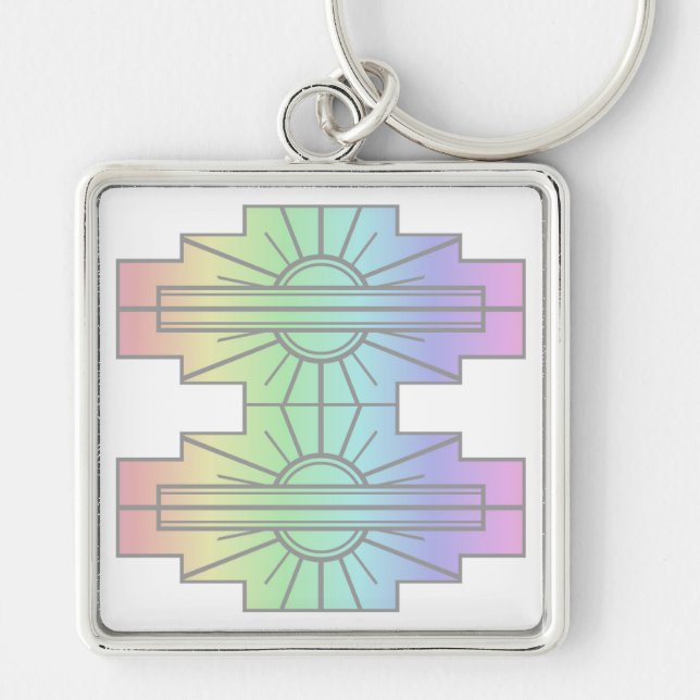 Chaveiro Art Deco Sunburst Patterno em Pastéis (Frente)