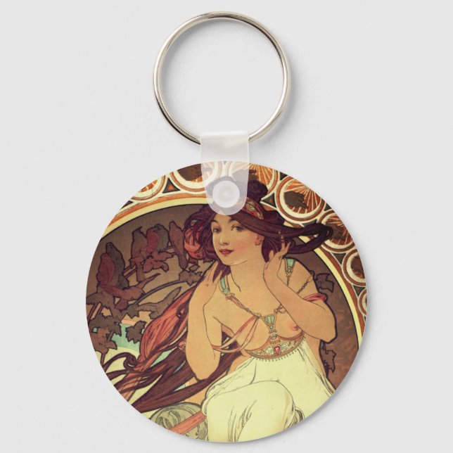 Chaveiro Art nouveau Alphonse Mucha elegante vintage mulher (Frente)
