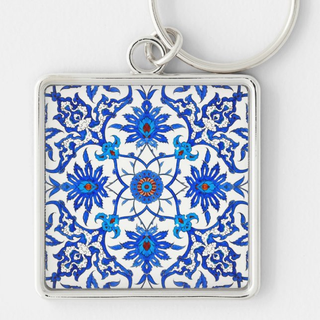 Chaveiro Art Nouveau Azulejo Chinês - Cobalto Azul e Branco (Frente)