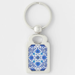 Chaveiro Art Nouveau Azulejo Chinês - Cobalto Azul e Branco