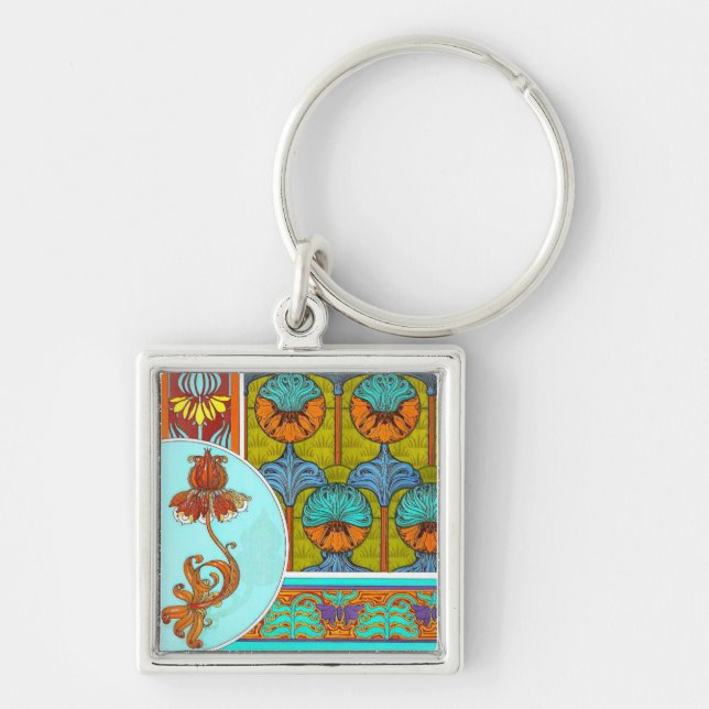 Chaveiro Art nouveau floral vitoriano da flor da safra (Frente)