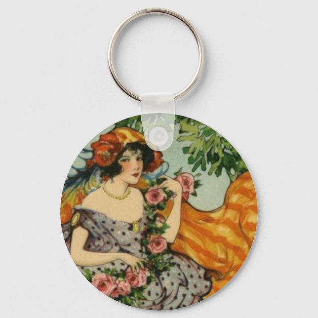 Chaveiro Art Nouveau Girl with Flowers (Frente)