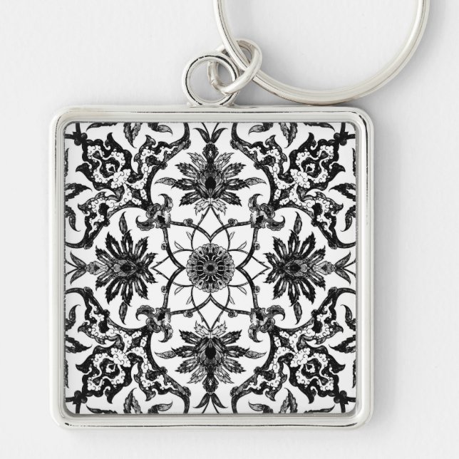 Chaveiro Art Nouveau - Padrão Chinês - Preto e Branco (Frente)