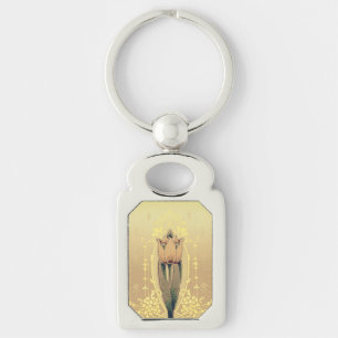 Chaveiro Art nouveau tulipa floral rosa e ouro elegante