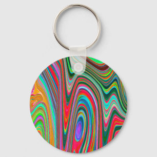 Chaveiro Arte Abstrata Groovy Vermelha, Verde e Azul Trippy