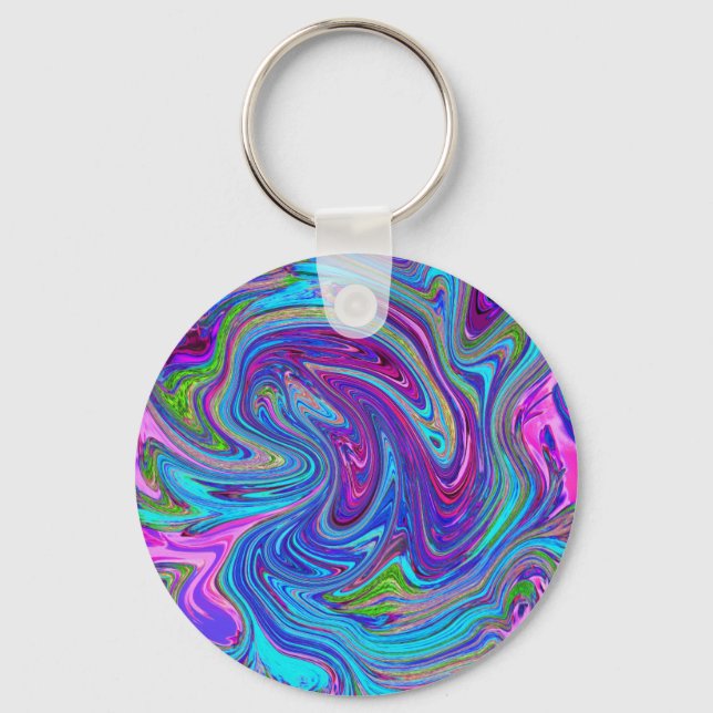 Chaveiro Arte Abstrata Retro Groovy Azul, Rosa e Roxo (Frente)