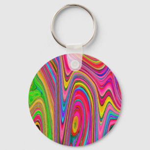 Chaveiro Arte Abstrato Groovy Amarelo, Vermelho e Azul Trip
