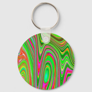 Chaveiro Arte Abstrato Groovy de Limão Verde e Magenta Trip