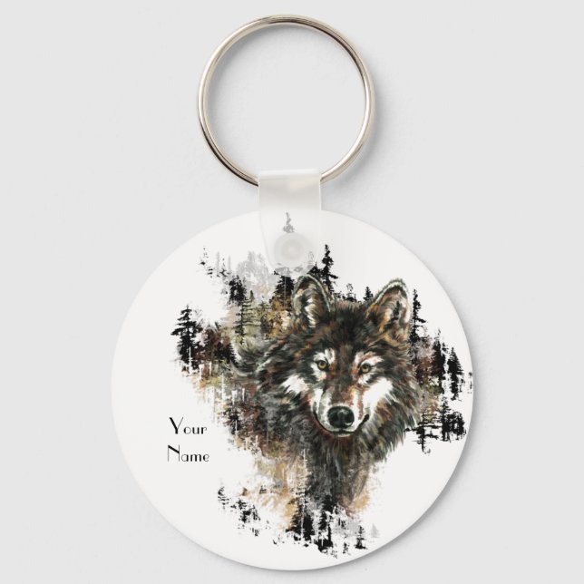 Chaveiro Arte Animal Personalizada da Montanha do Lobo (Frente)