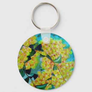 Chaveiro Arte australiana nativa da flor do Wattle amarelo