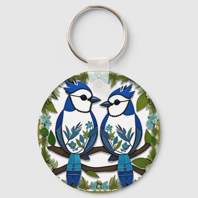 Chaveiro Arte Azul Jay Birds (Frente)