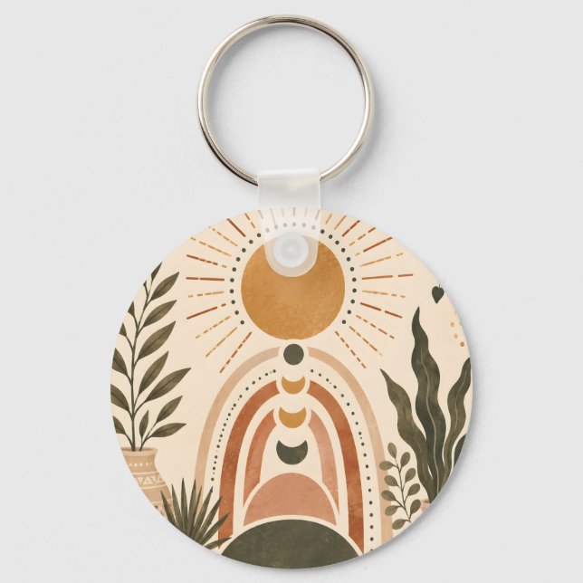 Chaveiro Arte Botânica e Sol Boho (Frente)