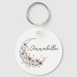 Chaveiro Arte Celestial Personalizada Floral Crescente Lua