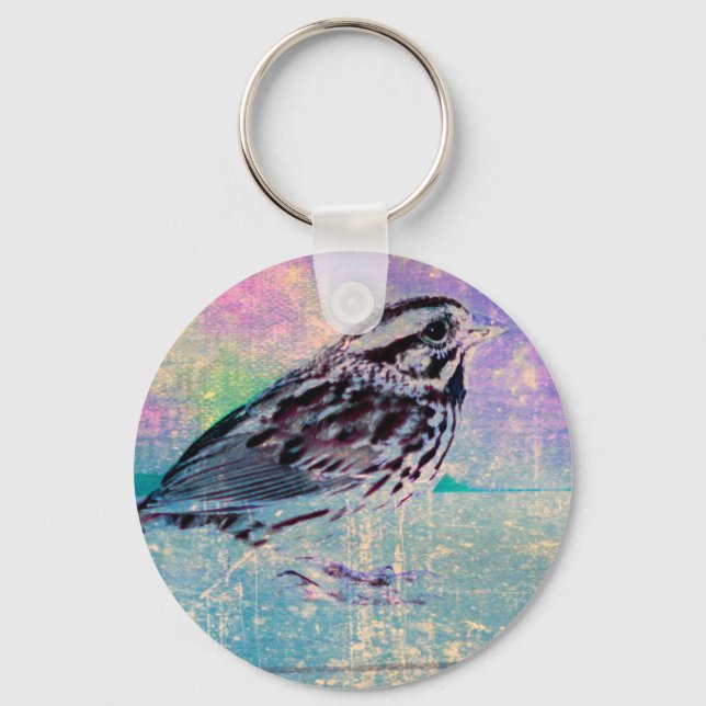 Chaveiro Arte Colorida de Pássaros Abstrato: Canhão Vibrant (Frente)