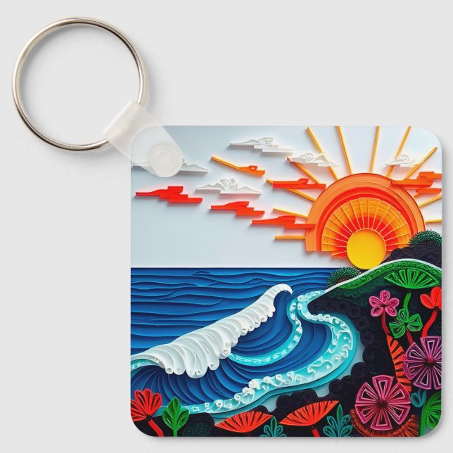 Chaveiro Arte Colorida de Quilling em Papel (Frente)