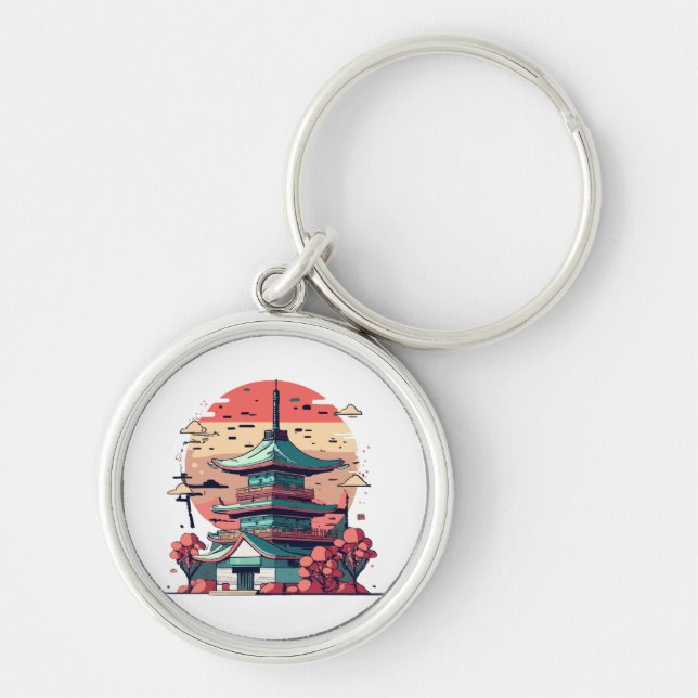 Chaveiro Arte Colorida do Edifício Japão (Frente)