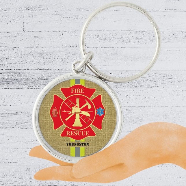 Chaveiro Arte Cruzada Maltesa - Bombeiro Negrito (Firefighter Fire Rescue Bunker Gear Maltese Cross Keychain)