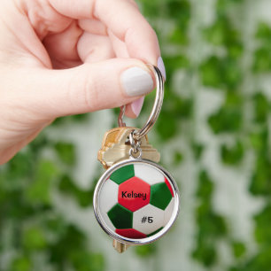 Chaveiro Arte da Bola do Futebol, Verde e Vermelho, Toque-C