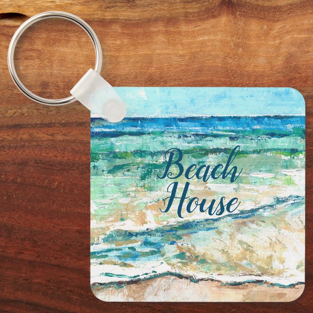 Chaveiro Arte da Casa Costeira de abstrato Beach (Beach House Coastal Artwork Life's A Beach Key Chain from Jenn Steffen, Jenn's Emporium. )