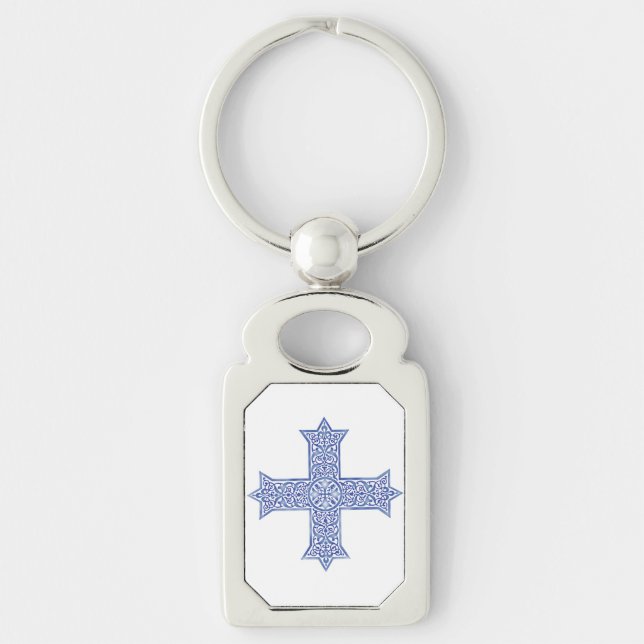 Chaveiro Arte da Cruz Copta Azul Lapis Premium (Frente)