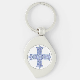 Chaveiro Arte da Cruz Copta Azul Lapis Premium