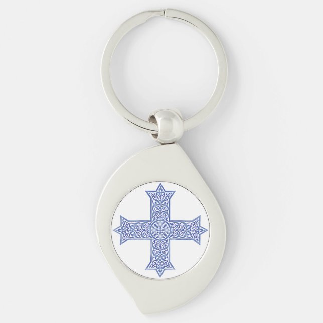 Chaveiro Arte da Cruz Copta Azul Lapis Premium (Frente)