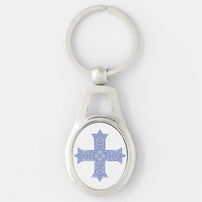 Chaveiro Arte da Cruz Copta Azul Lapis Premium (Frente)