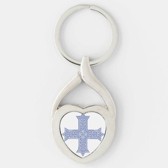 Chaveiro Arte da Cruz Copta Azul Lapis Premium (Frente)