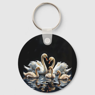 Chaveiro Arte da Família de Cisnes no Lago Negro