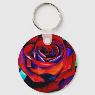 Chaveiro Arte de aquarela original rosa da paixão vermelha