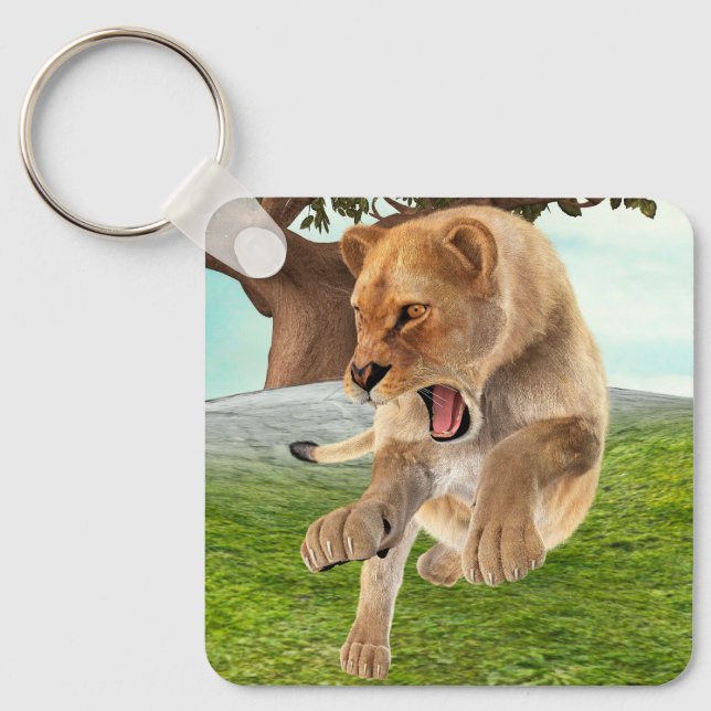 Chaveiro Arte de Aventura na Selva com Leoa Feroz (Frente)