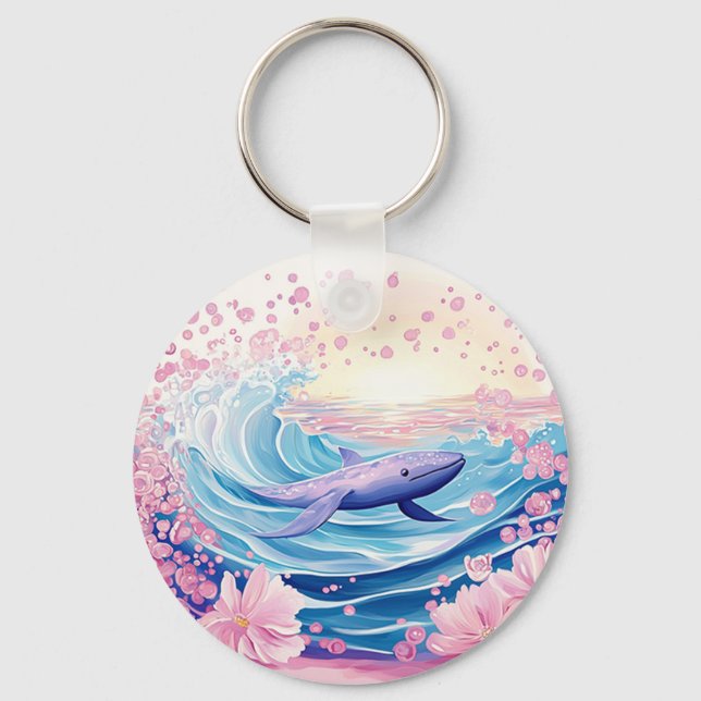 Chaveiro Arte De Baleia Azul E Rosa (Frente)
