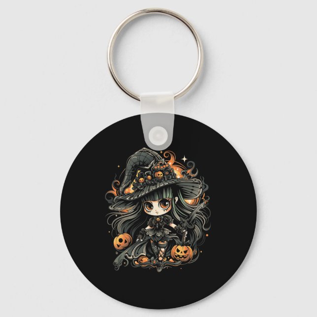 Chaveiro Arte de Bruxas de Halloween (Frente)