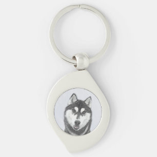 Chaveiro Arte de Cachorro Siberiana (Preta e Branca)
