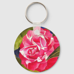 Chaveiro Arte de camélia em aquarela rosa brilhante flor