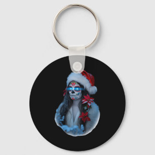 Chaveiro Arte de Crânio de Açúcar de Natal Mulher Chapéu de