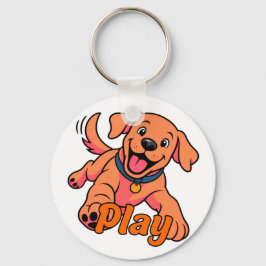 Chaveiro Arte de desenho animado de cachorrinho fofo e brin