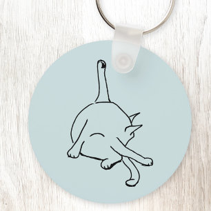Chaveiro Arte de Desenho de Linha de Humor de Gato Engraçad
