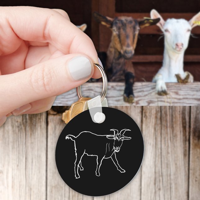 Chaveiro Arte De Desenho Monocromático De Animais Da Fazend (Cute goat simple line art farm animal minimalist drawing black and white keyring)