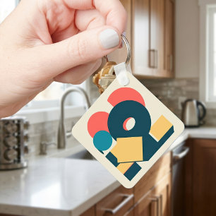Chaveiro Arte de Design Geométrico Abstrato Retro em Risogr