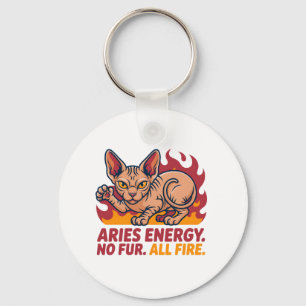 Chaveiro Arte de Energia do Zodíaco Fogo com Gato Sphynx de